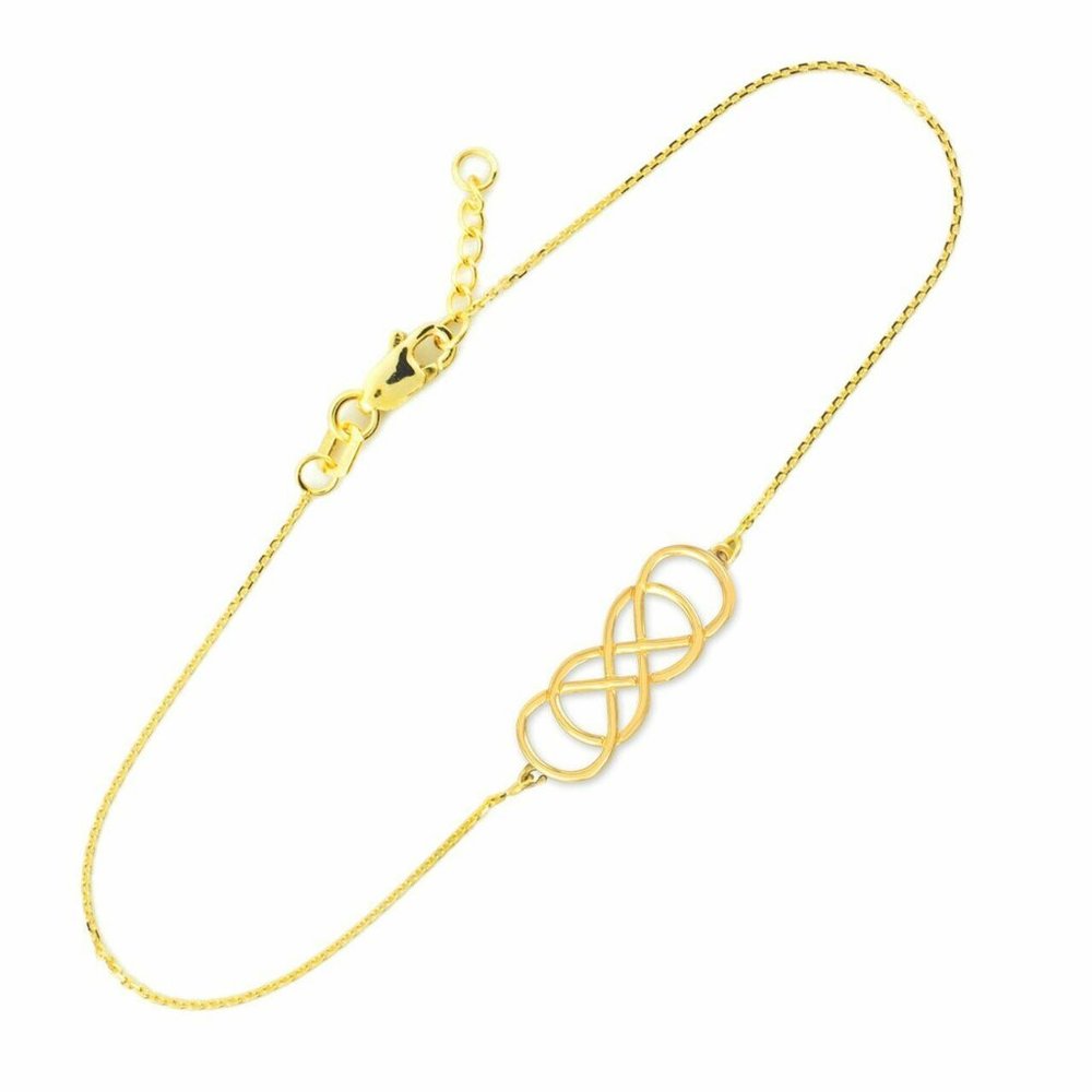 14K Solid Gold Double Knot Infinity Love Bracelet - Yellow, Rose, White Adjust